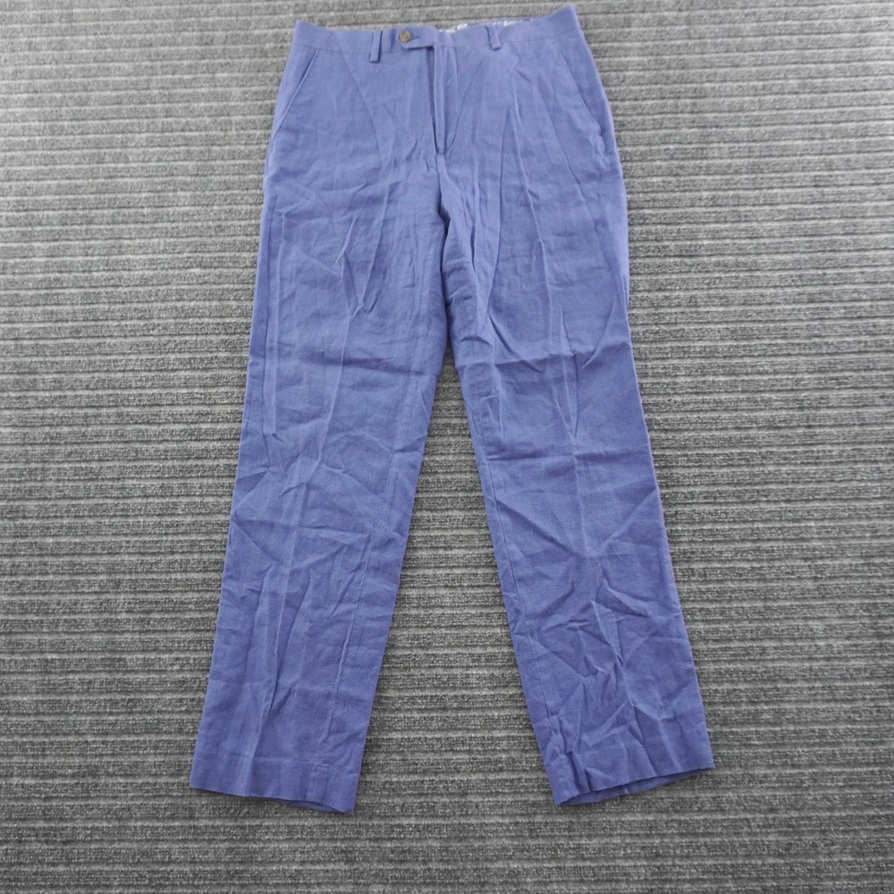 Chaps Dress Pants Mens 32x32 Blue Linen Rayon Blend Flat Front Paisley Trim